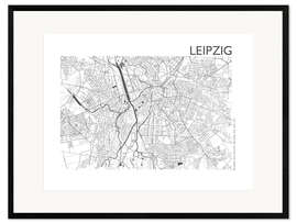 Framed art print Leipzig map in steel gray