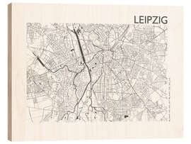 Hout print Leipzig map in steel gray