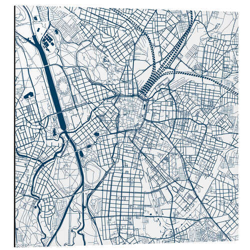 Aluminium print City map of Leipzig, blue