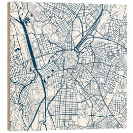 Wood print City map of Leipzig, blue