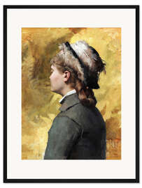 Gerahmter Kunstdruck Junge Frau in Grau