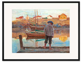 Gerahmter Kunstdruck Junge auf dem Pier