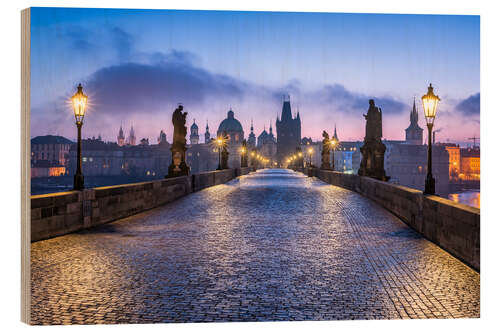 Wood print Charles Bridge in Prague, Czech Republic