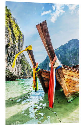 Acrylic print Longtail boats in Maya Bay