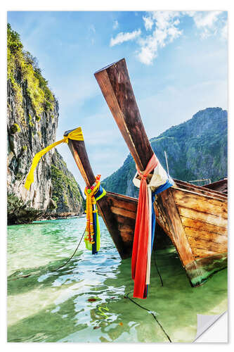 Wandsticker Longtail Boote in der Maya Bay