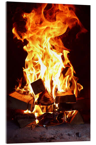 Acrylic print Flames in a brick oven