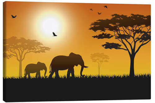 Quadro em tela Elephants in the savannah