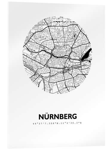 Akrylbilde City map of Nuremberg, circle