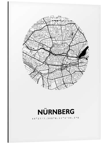 Aluminium print City map of Nuremberg, circle