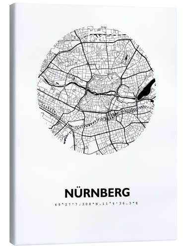 Canvas print City map of Nuremberg, circle