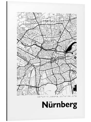 Cuadro de aluminio Mapa de la ciudad de Núremberg