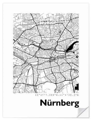 Selvklebende plakat City map of Nuremberg