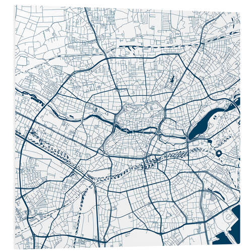 Foam board print City map of Nuremberg, blue