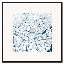 Innrammet kunsttrykk City map of Nuremberg, blue