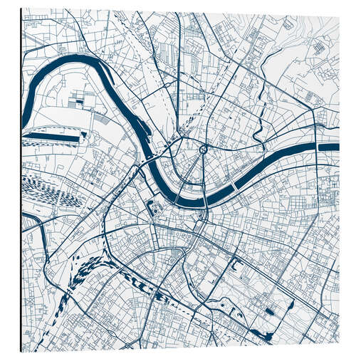 Aluminium print City map of Dresden, blue