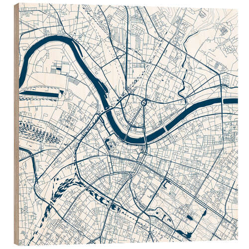 Holzbild Stadtplan von Dresden, blau