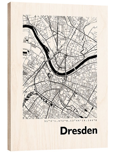 Wood print City map of Dresden