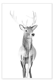 Poster Cerf en noir et blanc