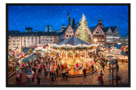 Gerahmter Kunstdruck Weihnachtsmarkt auf dem Römerberg, Frankfurt am Main, Hessen, Deutschland