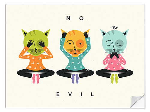 Sticker mural No evil, les chats de la sagesse