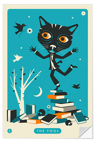 Selvklebende plakat THE FOOL TAROT CARD CAT