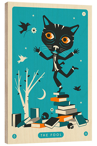 Wood print THE FOOL TAROT CARD CAT