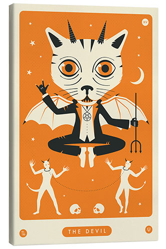 Tableau sur toile Le Diable, carte de tarot avec un chat (anglais)