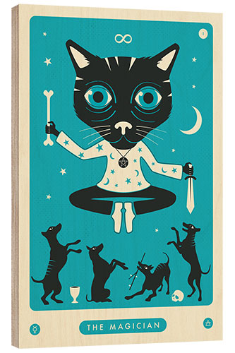 Wood print THE MAGICIAN TAROT CARD CAT