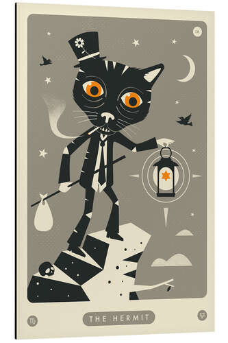 Aluminium print THE HERMIT TAROT CARD CAT