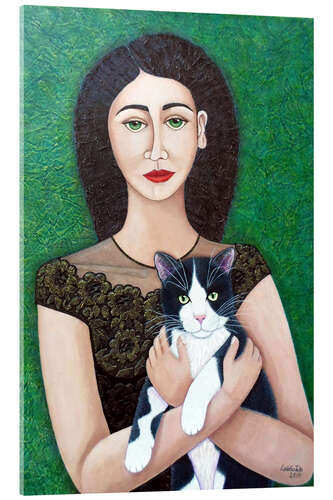 Acrylic print Woman with cat soul