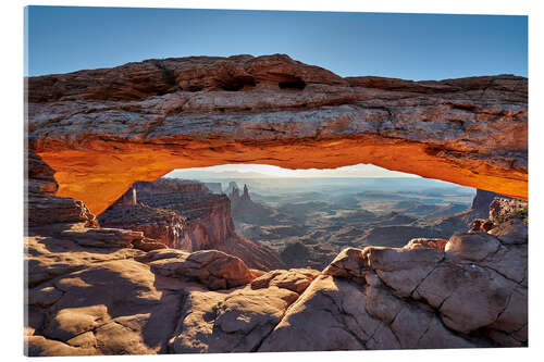 Acrylic print sunrise at Mesa Arch in Canyonlands National Park, Island in the Sky, Moab, Utah, USA, North America