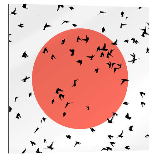 Gallery print Birds in front of red sun coral