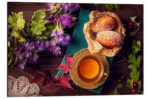 Aluminium print Cup of tea with madeleines