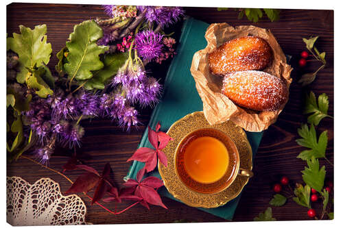 Canvas print Cup of tea with madeleines