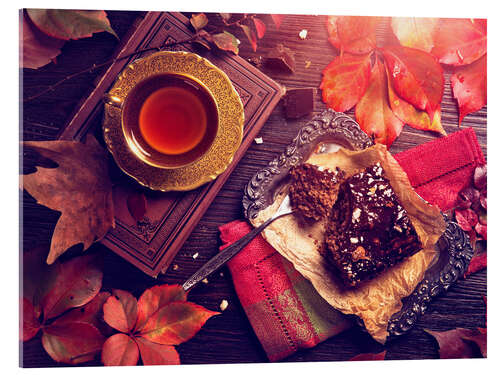 Acrylic print Chocolate cake and a cup of tea