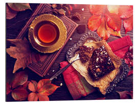 Magnettafel Schokoladenkuchen und eine Tasse Tee