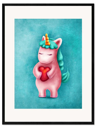 Framed art print Sweet unicorn with heart