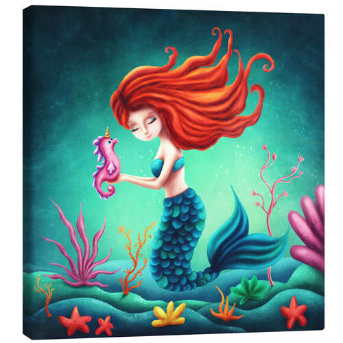 Canvas-taulu Mermaid and little seahorse