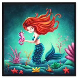 Gerahmter Kunstdruck Meerjungfrau und kleines Seepferd