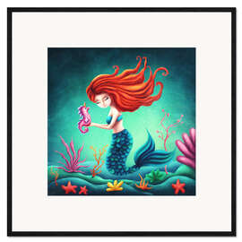 Ingelijste kunstdruk Mermaid and little seahorse