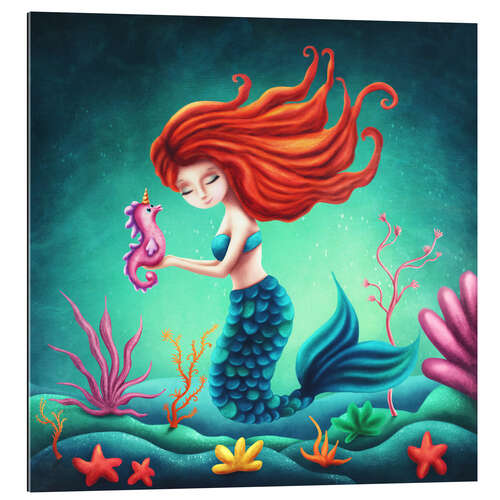 Gallery print Mermaid and little seahorse