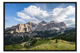 Gerahmter Kunstdruck Blick über Kolfuschg zur Sellagruppe, Dolomiten