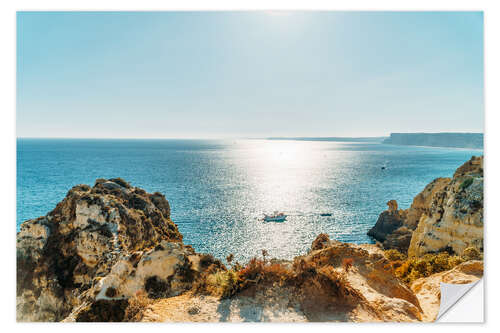 Selvklebende plakat Rocky Bay Landscape In Town Of Lagos, Algarve, Portugal