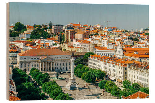 Wood print Rossio Square in Lisbon, Portugal