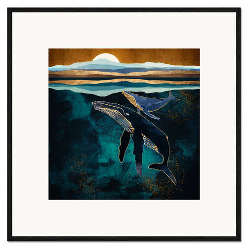 Impression artistique encadrée Baleines au clair de lune