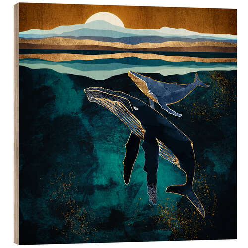 Quadro de madeira Moonlit Whales