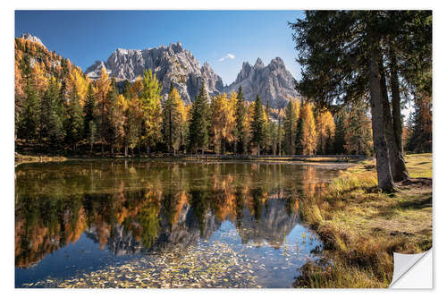 Självhäftande poster Höst på Lago Antorno, Dolomiterna, Sydtyrolen