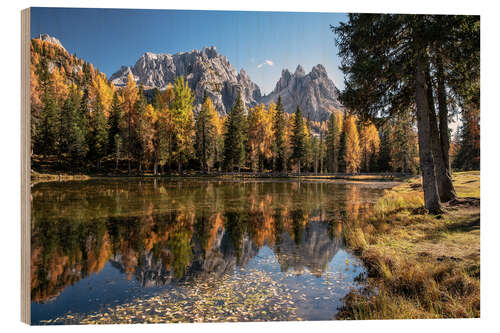 Stampa su legno Autunno sul Lago Antorno, Dolomiti, Alto Adige