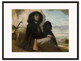 Plakat artystyczny premium w ramie Courbet with his black dog