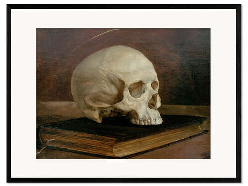 Gerahmter Kunstdruck Totenkopf auf einem Buch